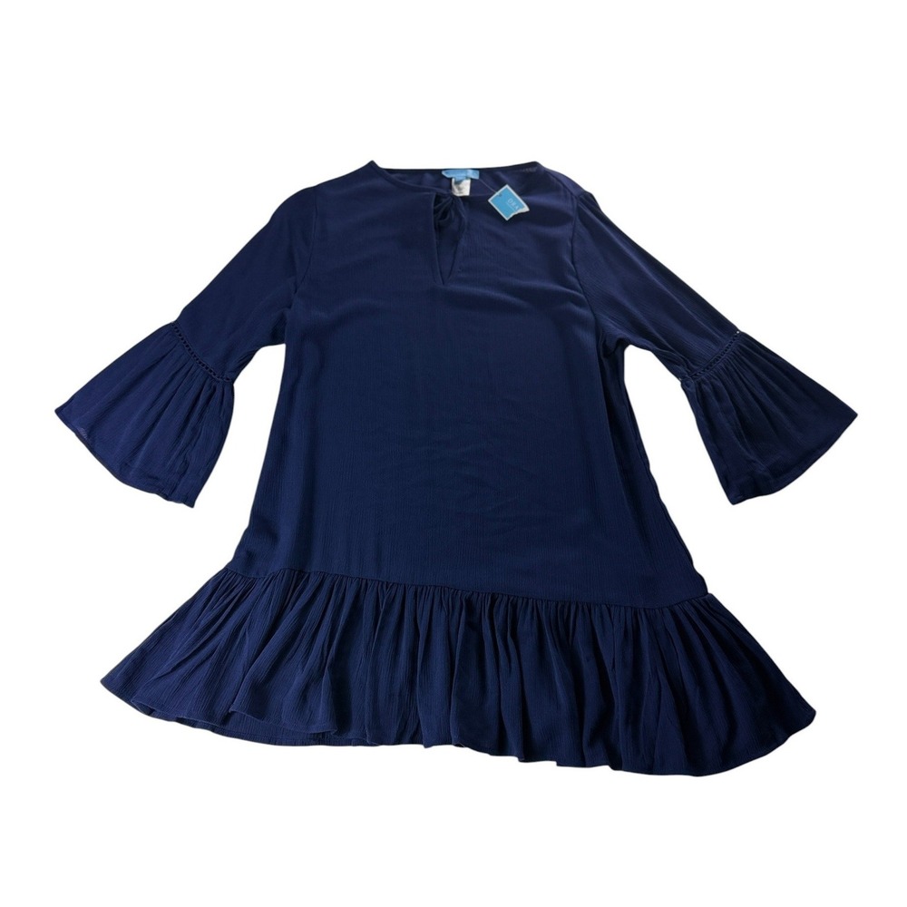 Draper James RSVP Navy Blue‎ Bell Sleeve Ruffle Hem Mini Dress XS NEW